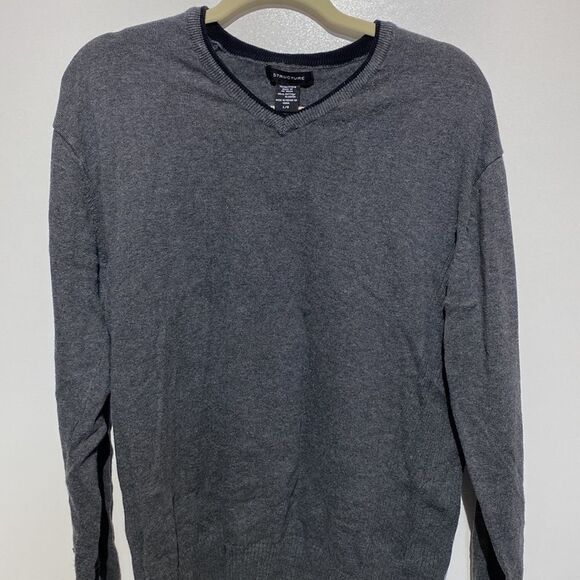 Structure Women's Rib-Knit V-Neck Long Sleeve Sweater In Gray Size L - Picture 1 of 10